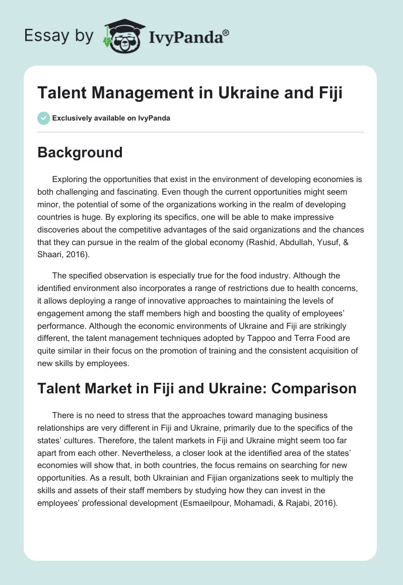 Talent Management in Ukraine and Fiji. Page 1