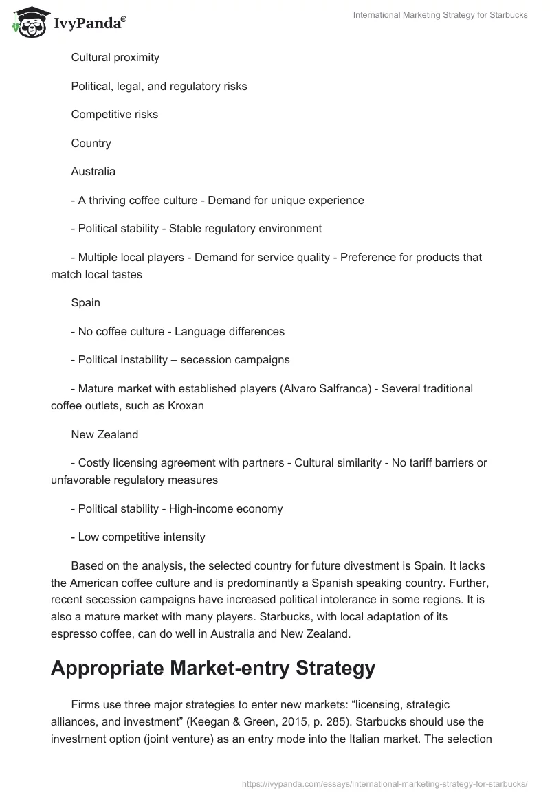 International Marketing Strategy for Starbucks. Page 4