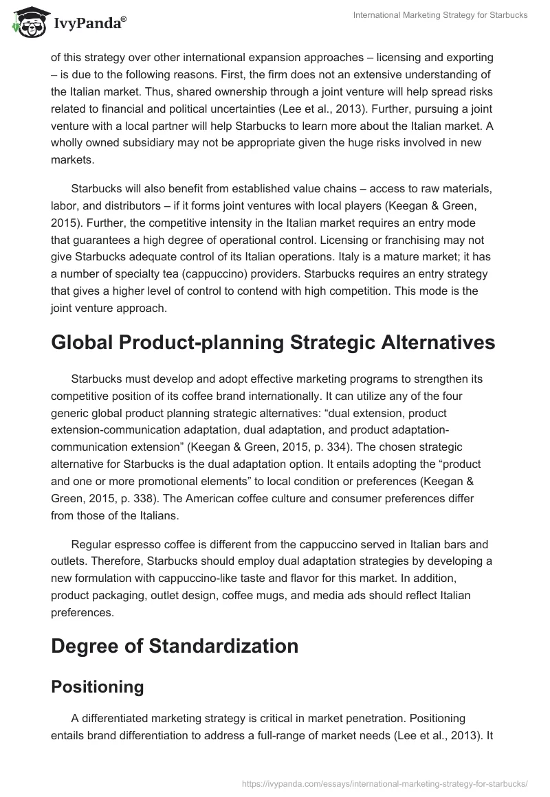 International Marketing Strategy for Starbucks. Page 5