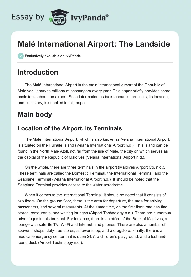 Malé International Airport: The Landside. Page 1