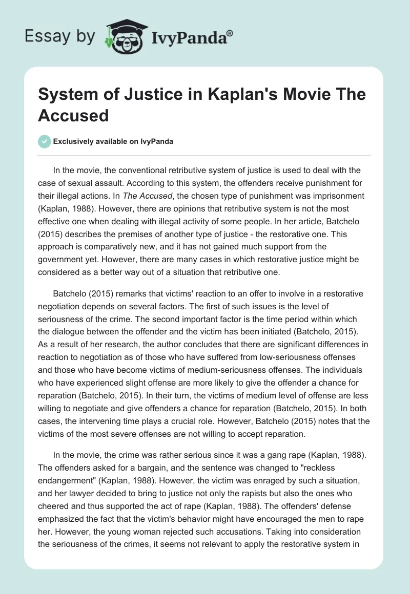 System of Justice in Kaplan's Movie "The Accused". Page 1