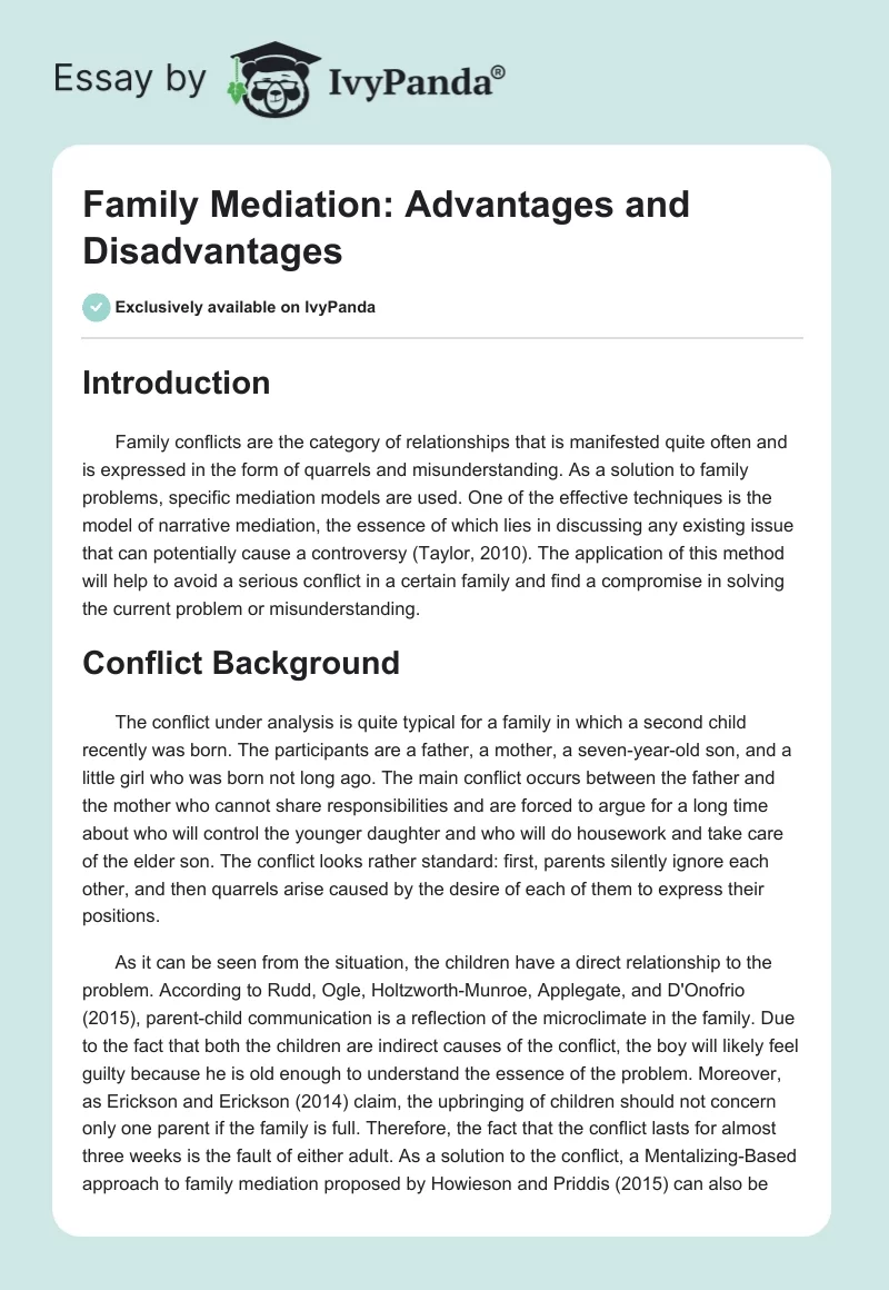 Family Mediation: Advantages and Disadvantages. Page 1