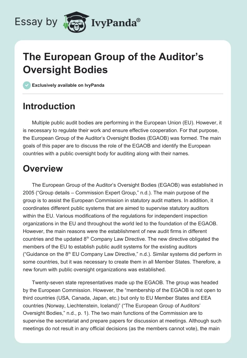 The European Group of the Auditor’s Oversight Bodies. Page 1