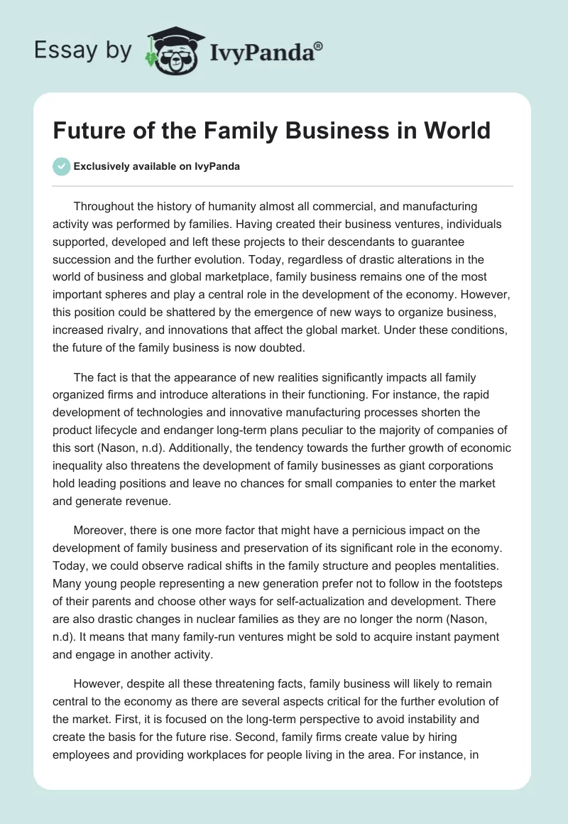 Future of the Family Business in World. Page 1