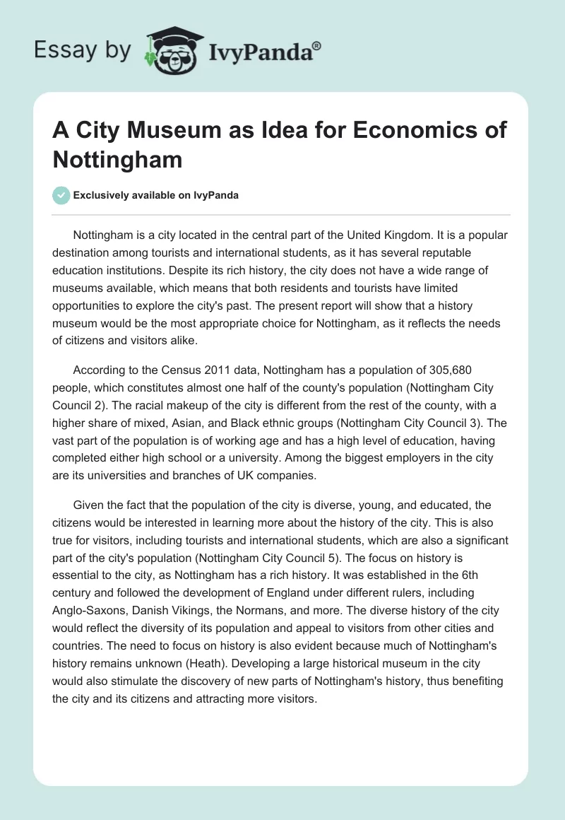 A City Museum as Idea for Economics of Nottingham. Page 1