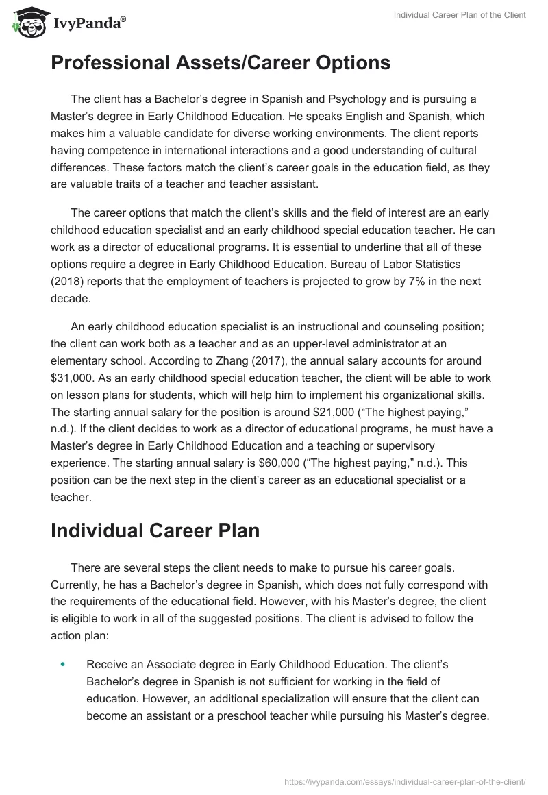 Individual Career Plan of the Client. Page 3