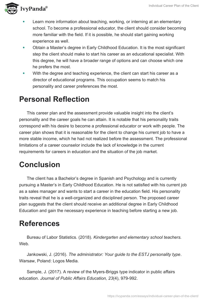 Individual Career Plan of the Client. Page 4