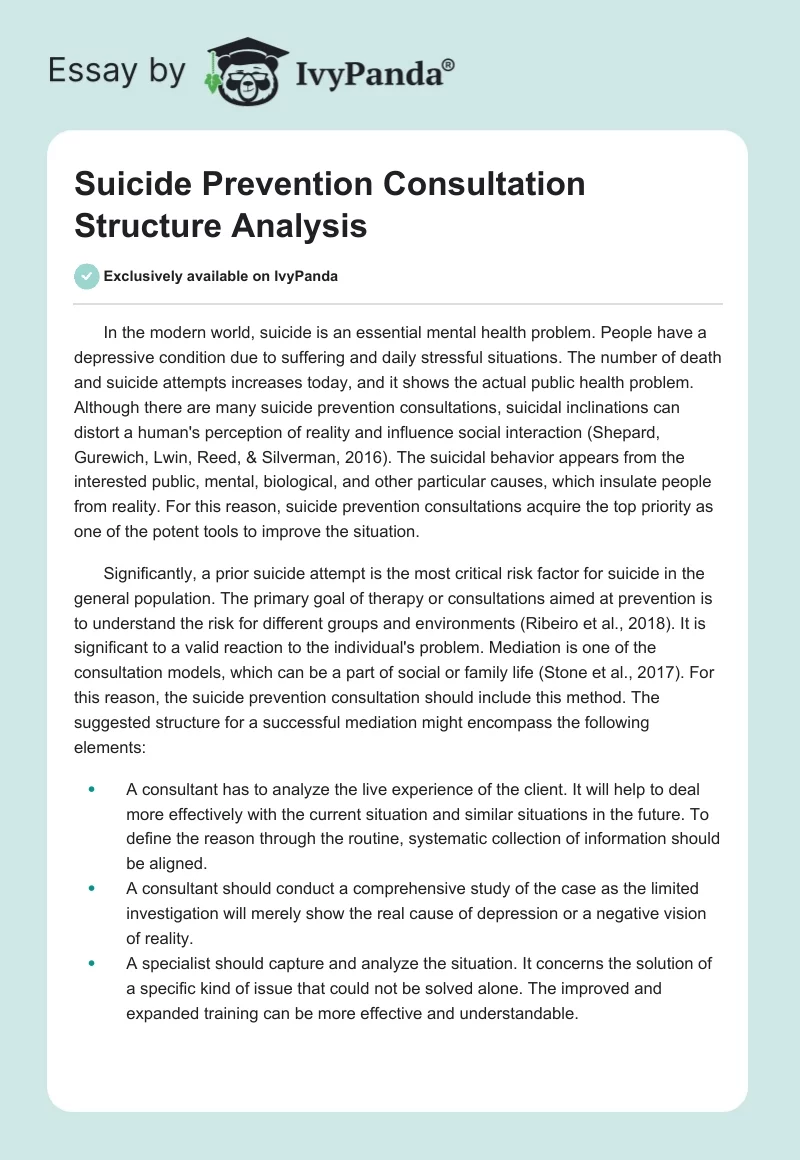 Suicide Prevention Consultation Structure Analysis. Page 1