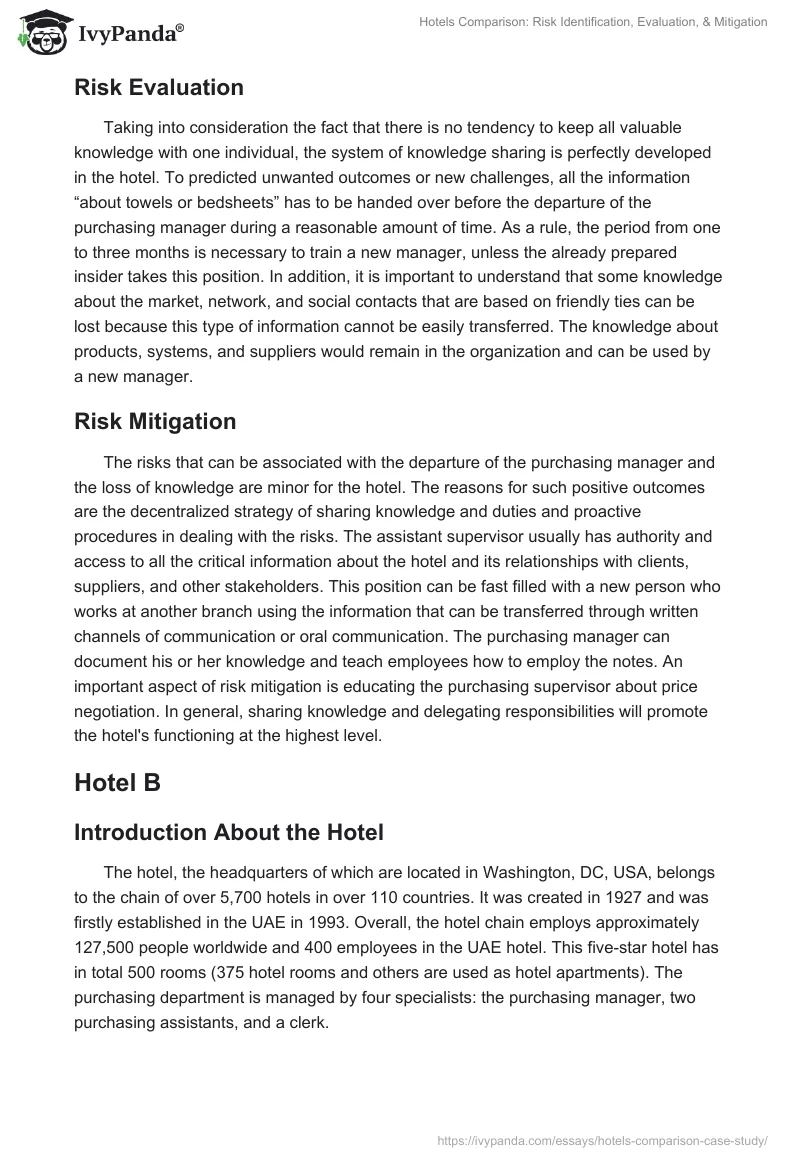 Hotels Comparison: Risk Identification, Evaluation, & Mitigation. Page 2