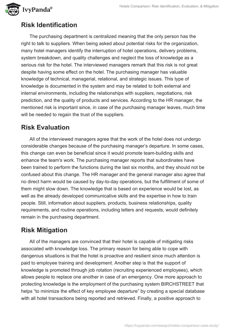 Hotels Comparison: Risk Identification, Evaluation, & Mitigation. Page 3