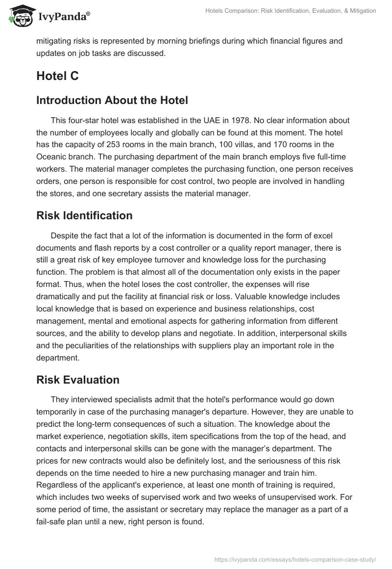 Hotels Comparison: Risk Identification, Evaluation, & Mitigation. Page 4