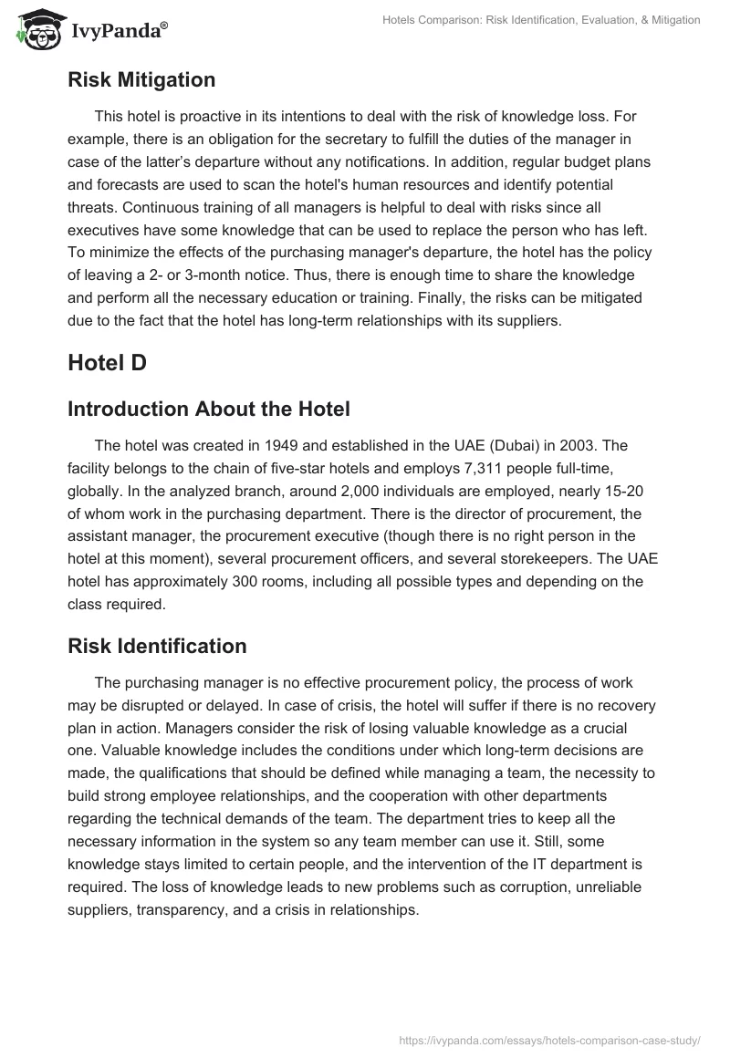 Hotels Comparison: Risk Identification, Evaluation, & Mitigation. Page 5