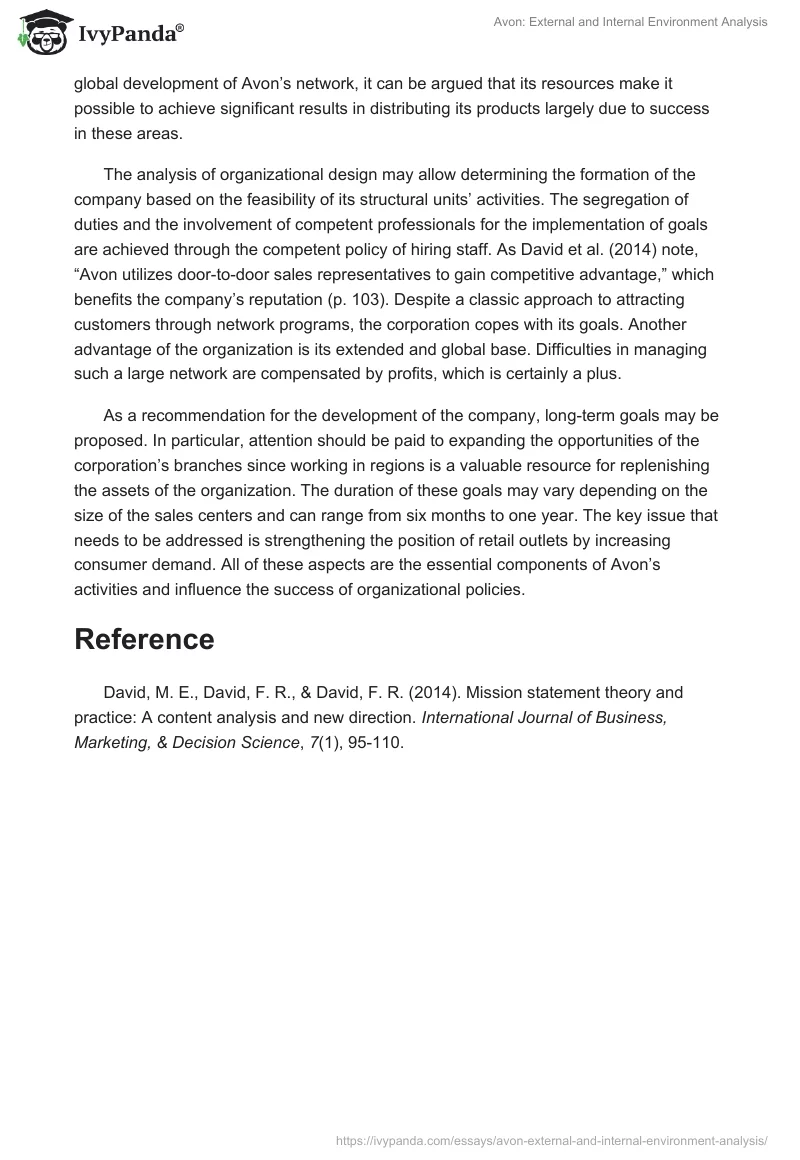 Avon: External and Internal Environment Analysis. Page 2