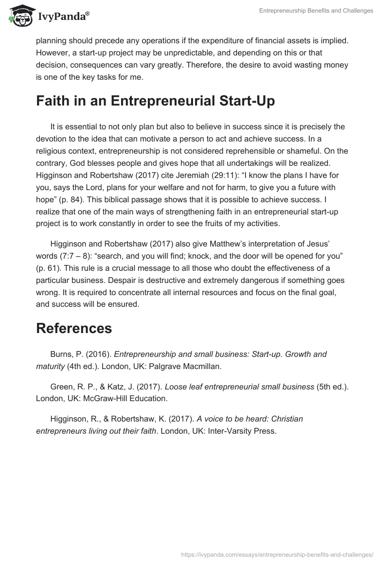 Entrepreneurship Benefits and Challenges. Page 2