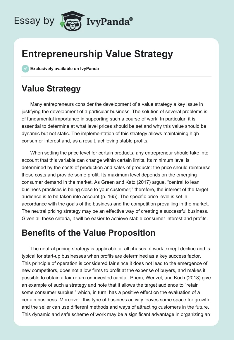 Entrepreneurship Value Strategy. Page 1