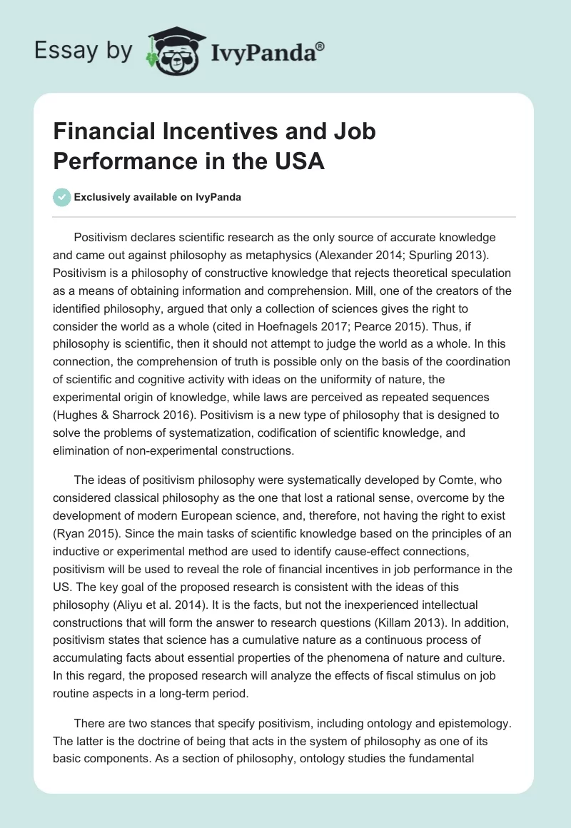 Financial Incentives and Job Performance in the USA. Page 1