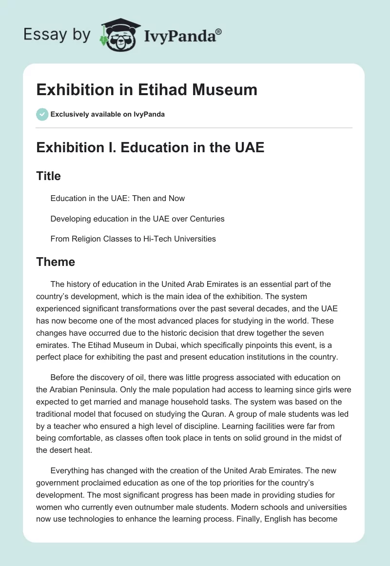 Exhibition in Etihad Museum. Page 1
