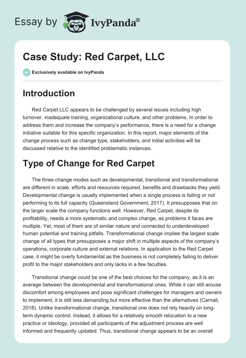 Case Study: Red Carpet, LLC. Page 1