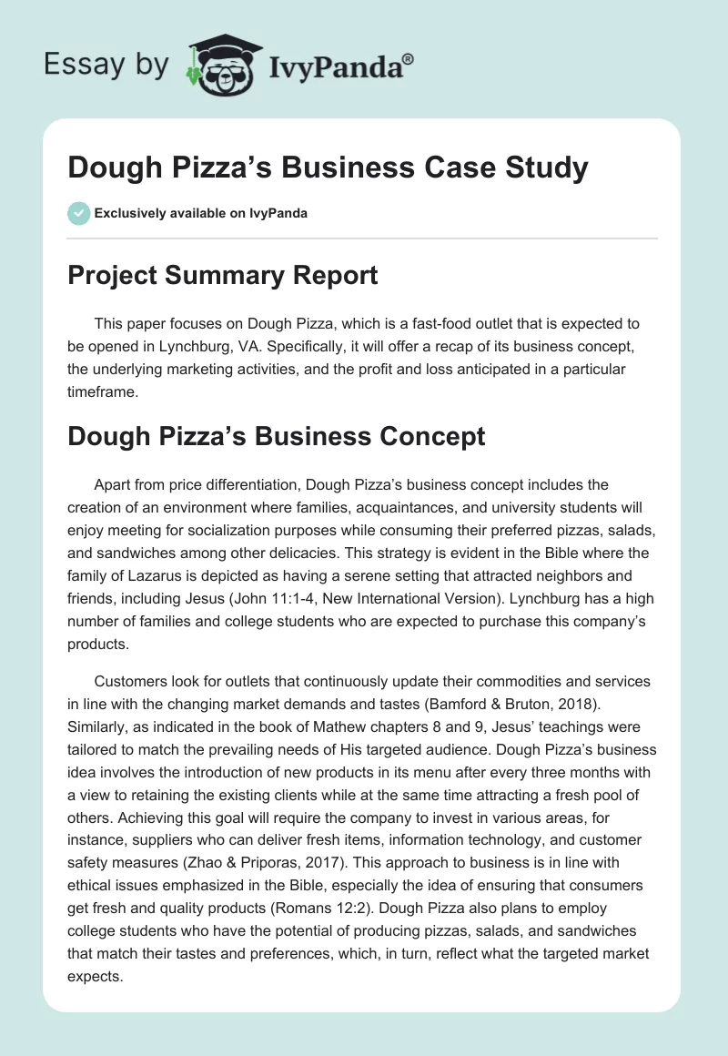 Dough Pizza’s Business Case Study. Page 1