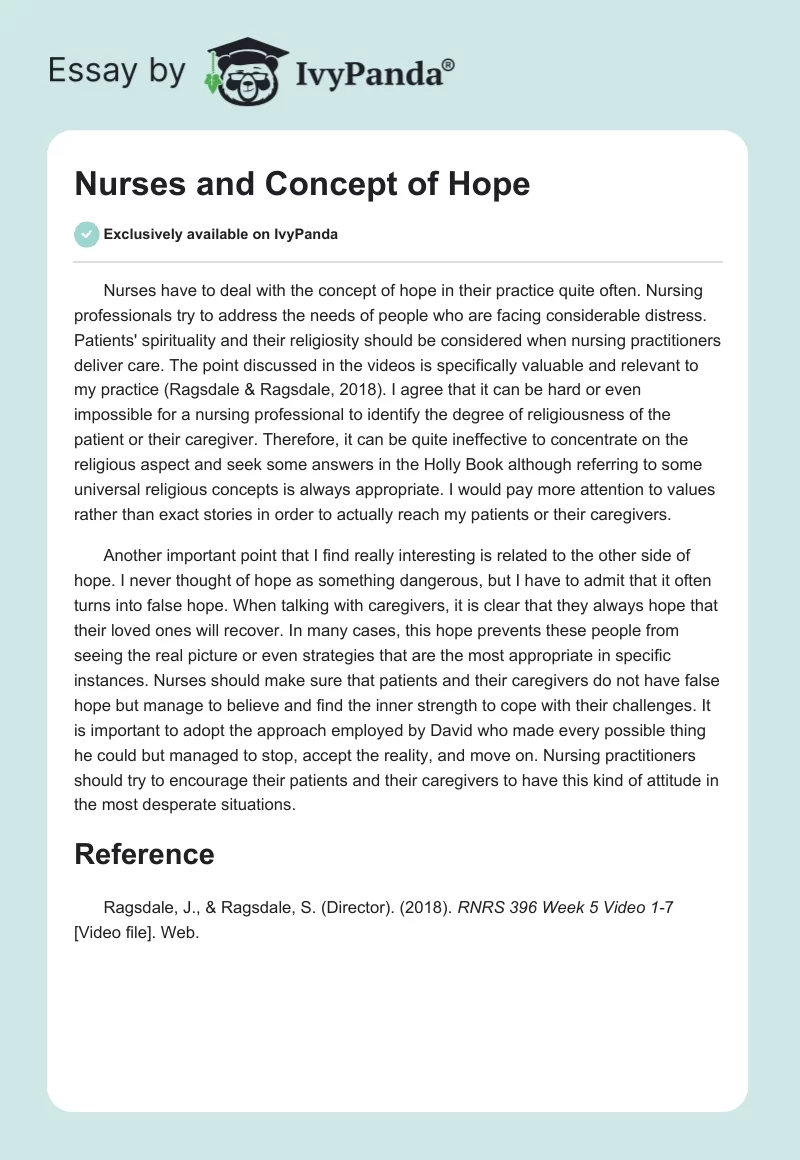 Nurses and Concept of Hope. Page 1