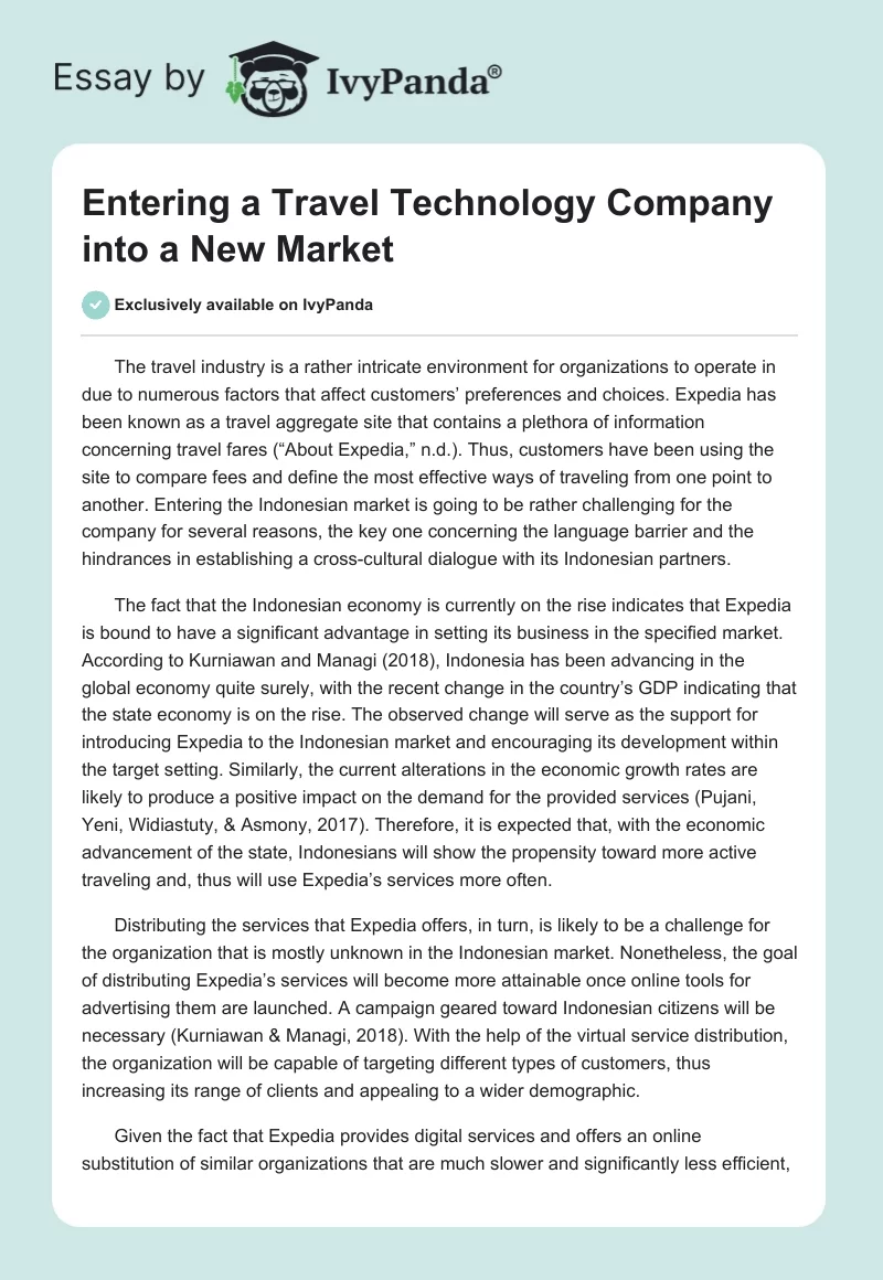 Entering a Travel Technology Company into a New Market. Page 1