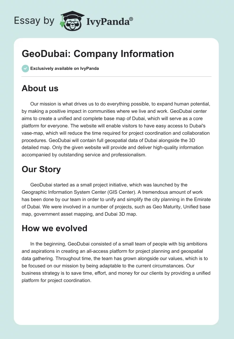 GeoDubai: Company Information. Page 1