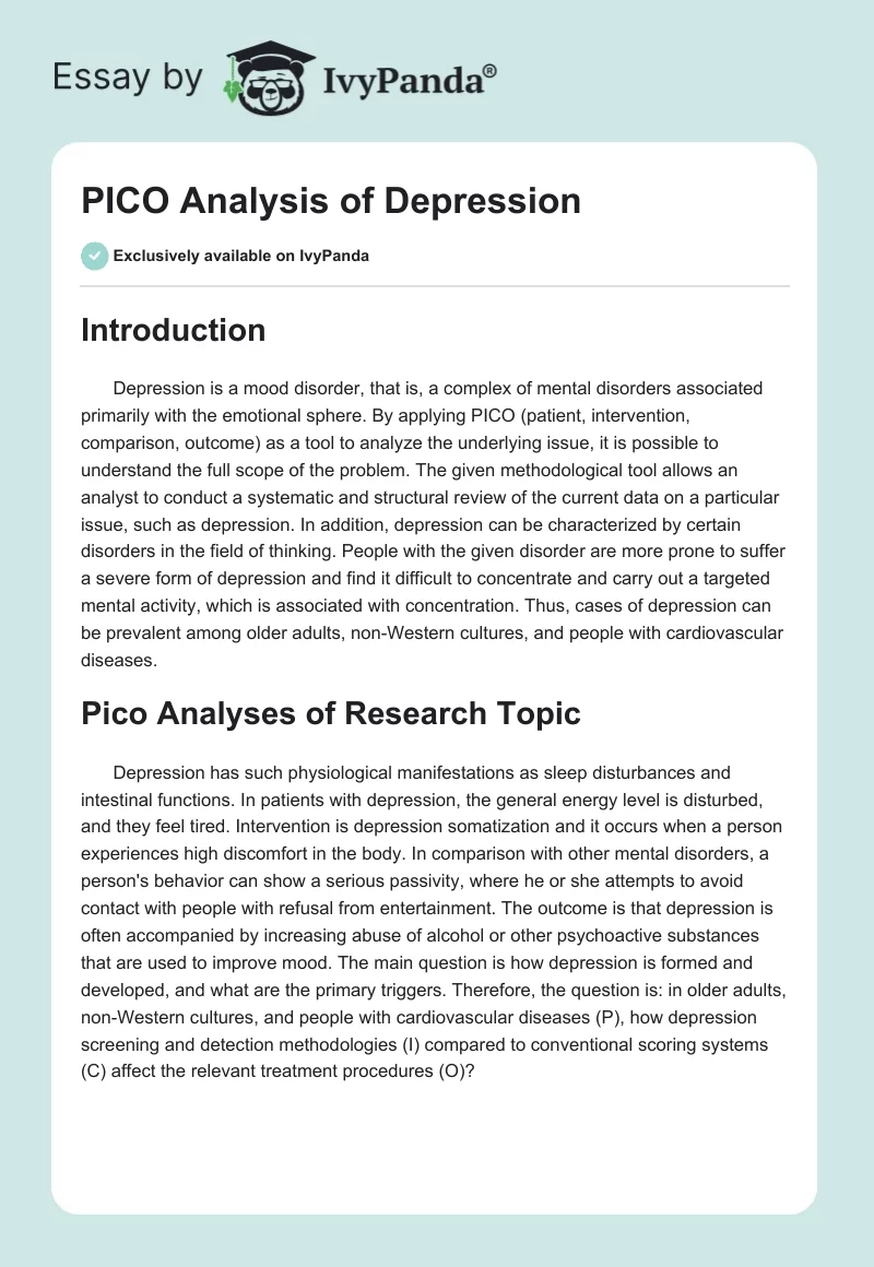 PICO Analysis of Depression. Page 1