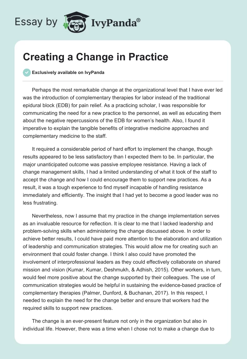 Creating a Change in Practice. Page 1