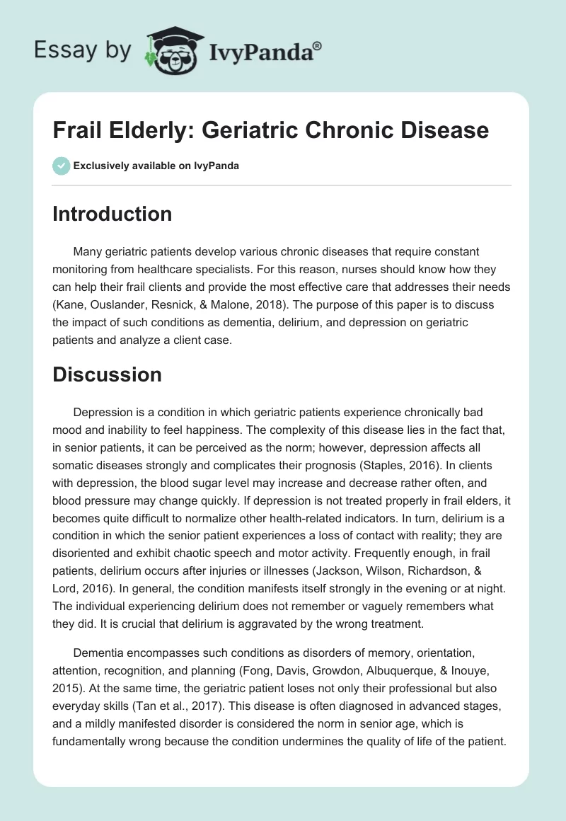 Frail Elderly: Geriatric Chronic Disease. Page 1