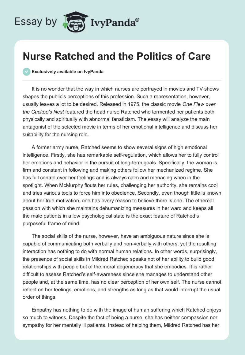 Nurse Ratched and the Politics of Care. Page 1