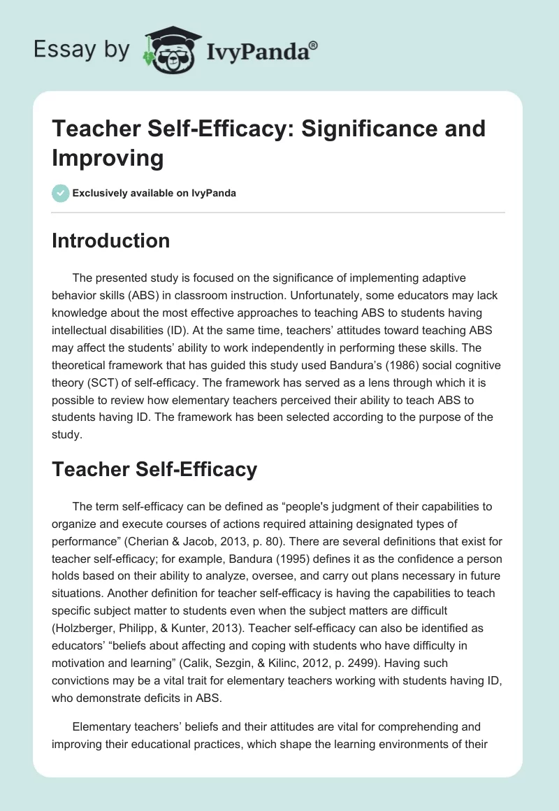 Teacher Self-Efficacy: Significance and Improving. Page 1
