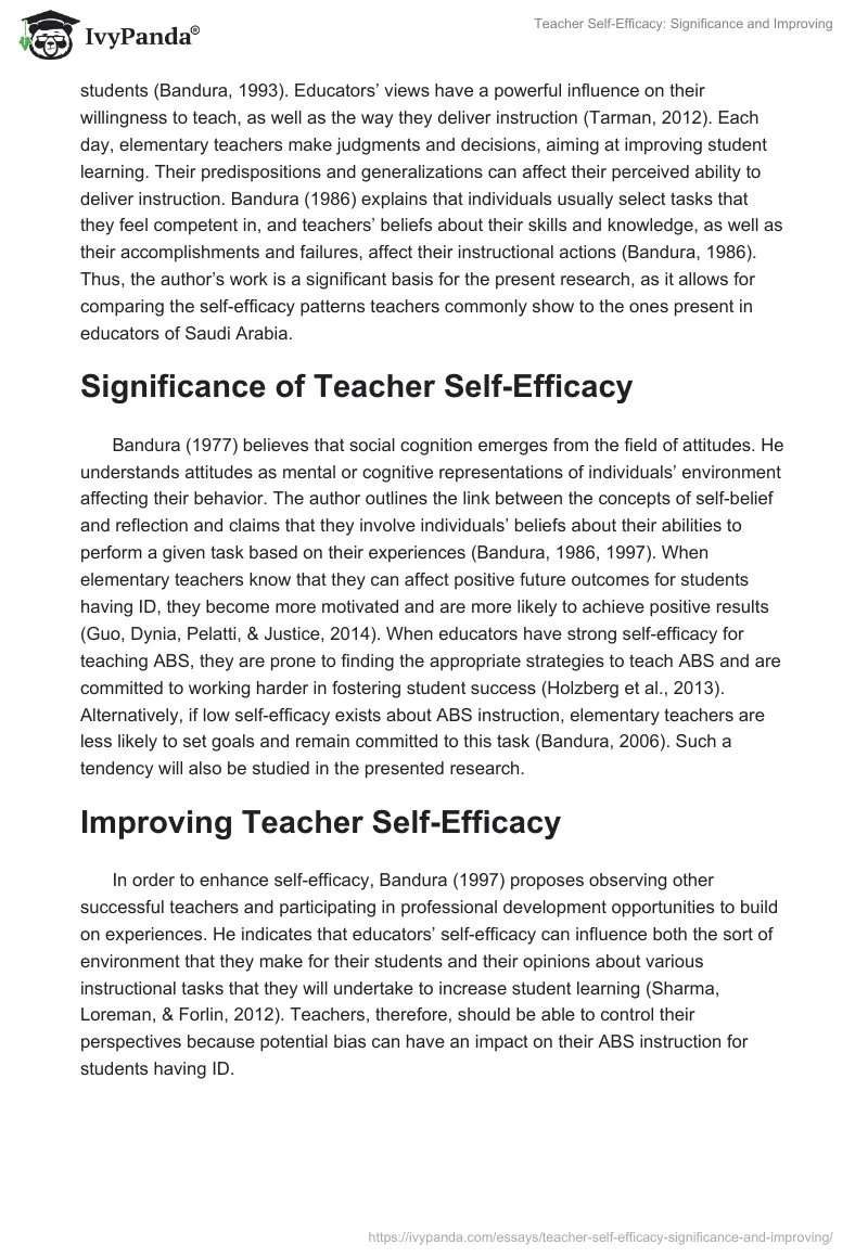 Teacher Self-Efficacy: Significance and Improving. Page 2