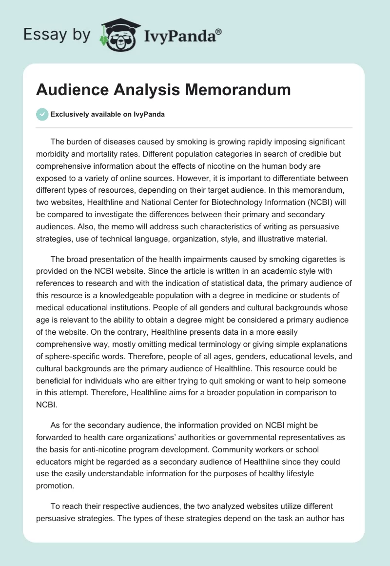 Audience Analysis Memorandum. Page 1