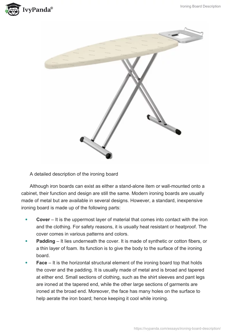 Ironing Board Description. Page 2