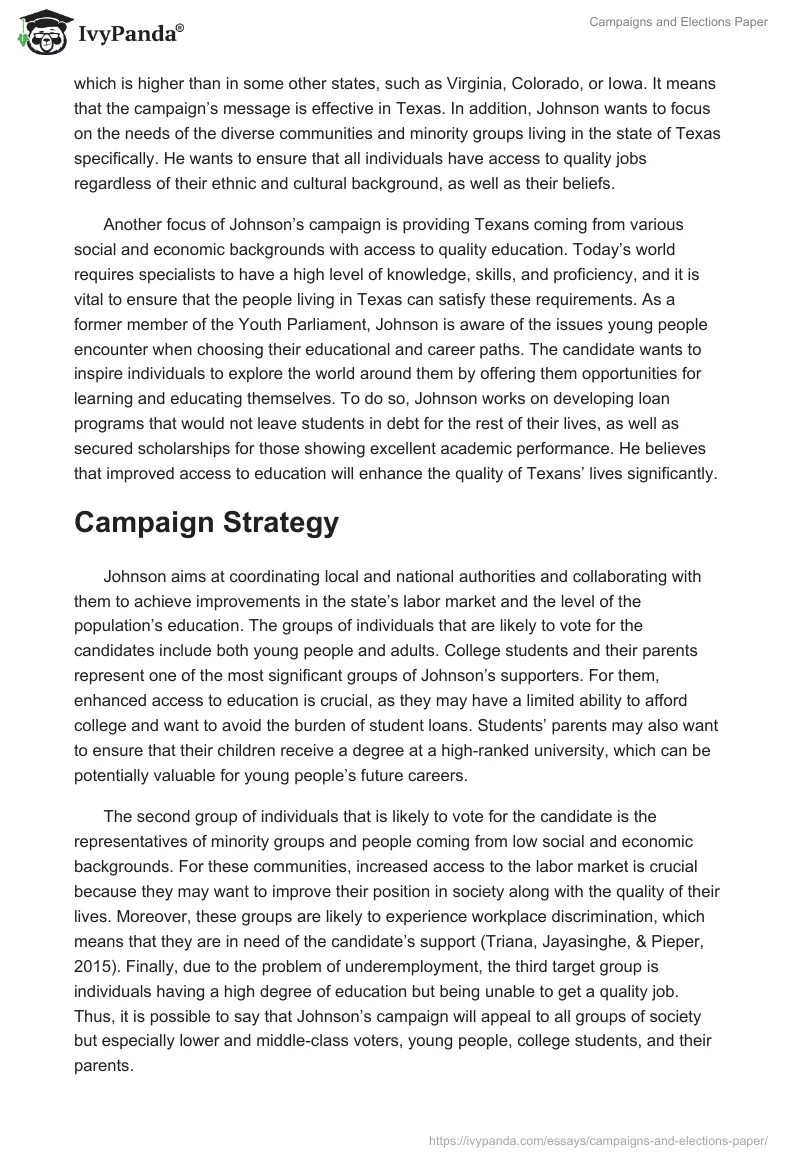 Campaigns and Elections Paper. Page 2
