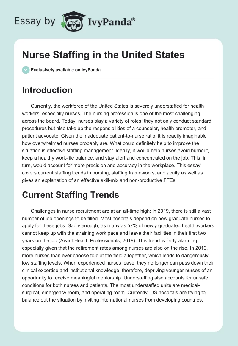 Nurse Staffing in the United States. Page 1