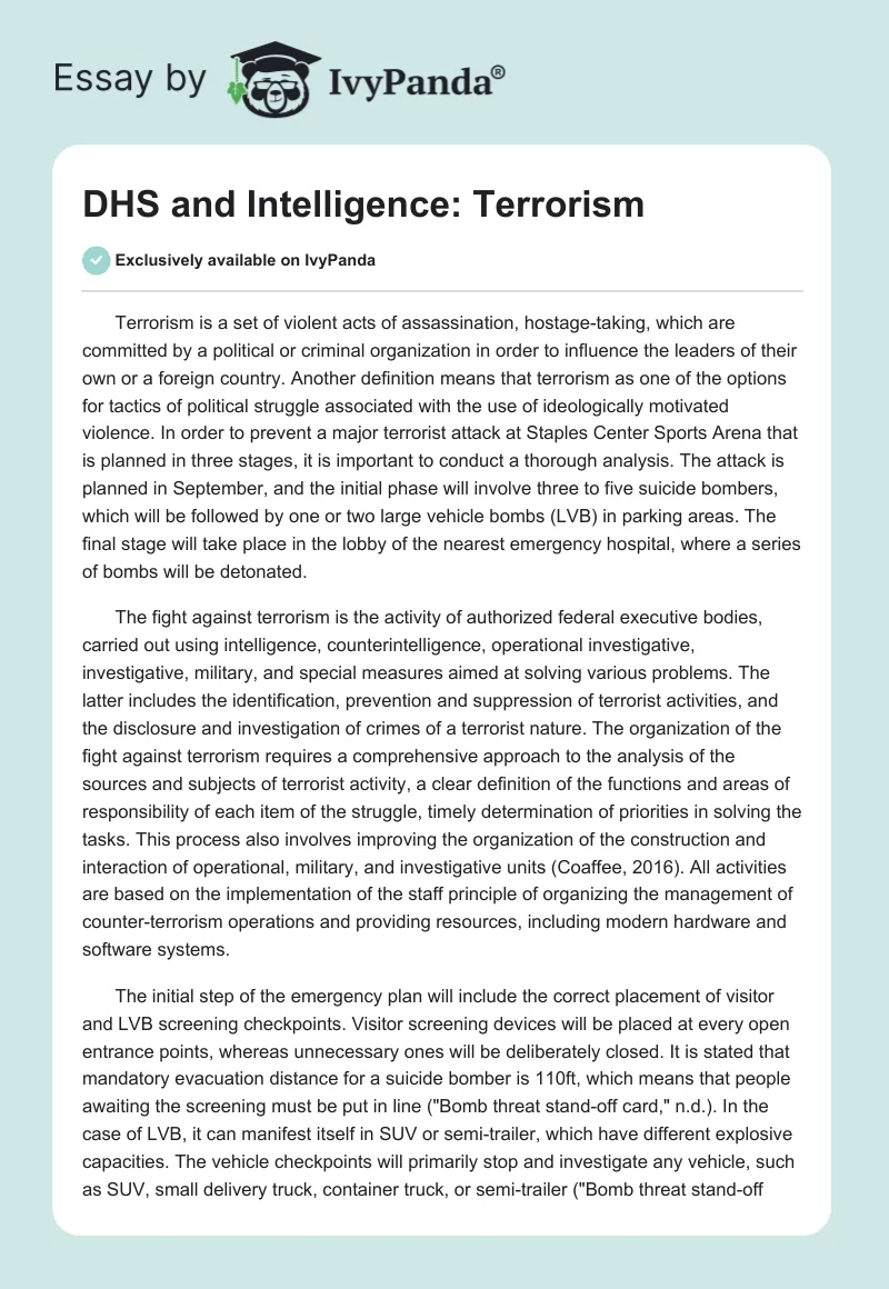 DHS and Intelligence: Terrorism. Page 1