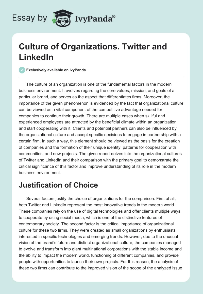Culture of Organizations. Twitter and LinkedIn. Page 1
