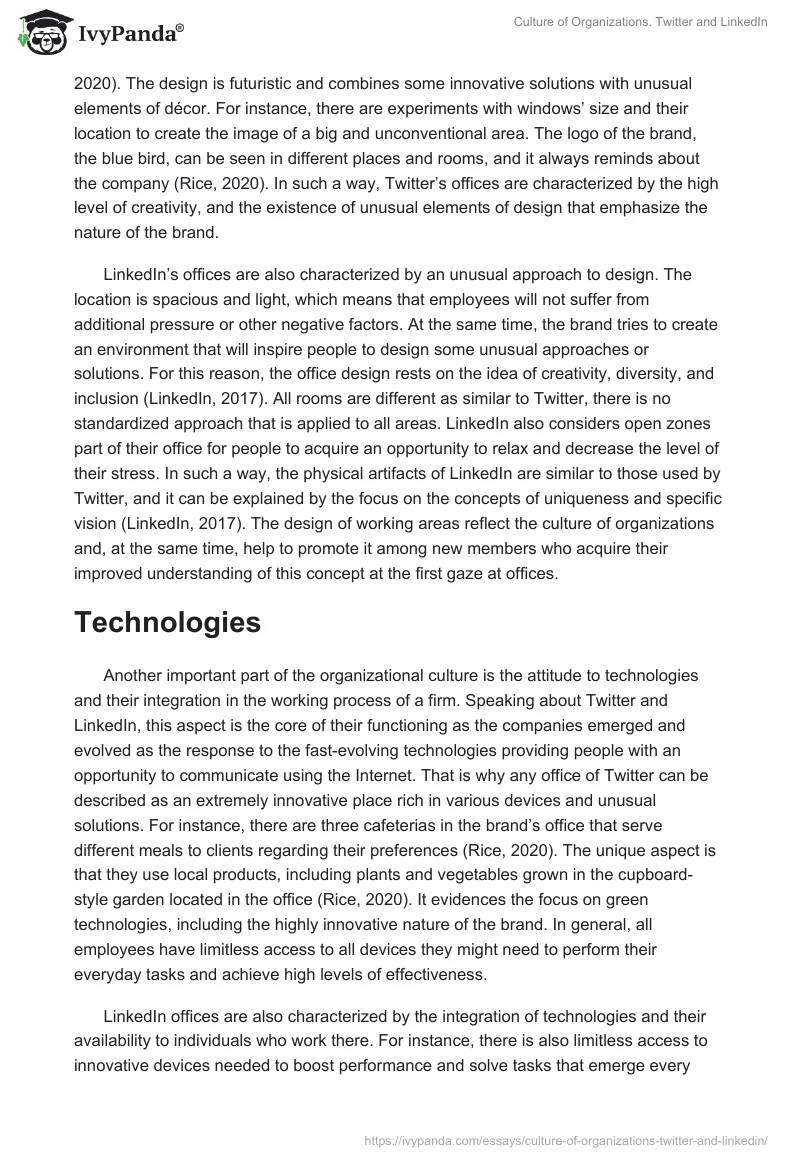 Culture of Organizations. Twitter and LinkedIn. Page 4
