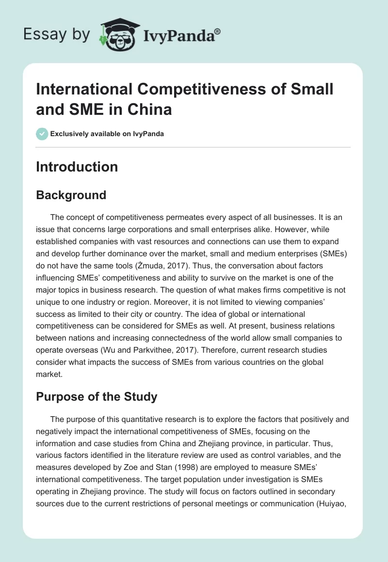 International Competitiveness of Small and SME in China. Page 1