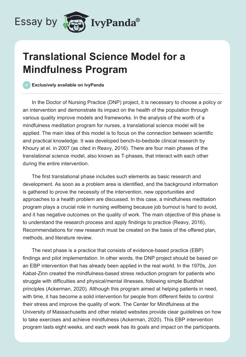 Translational Science Model for a Mindfulness Program. Page 1