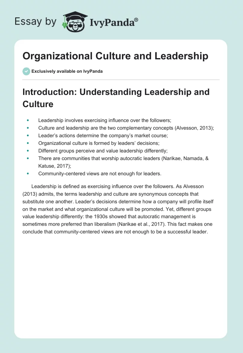 Organizational Culture and Leadership. Page 1