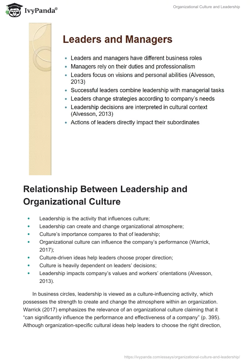 Organizational Culture and Leadership. Page 3