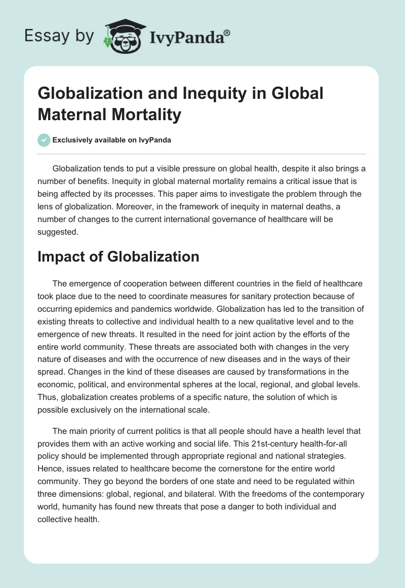 Globalization and Inequity in Global Maternal Mortality. Page 1