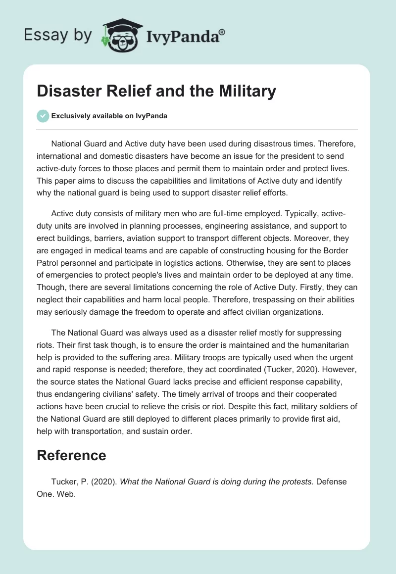Disaster Relief and the Military. Page 1