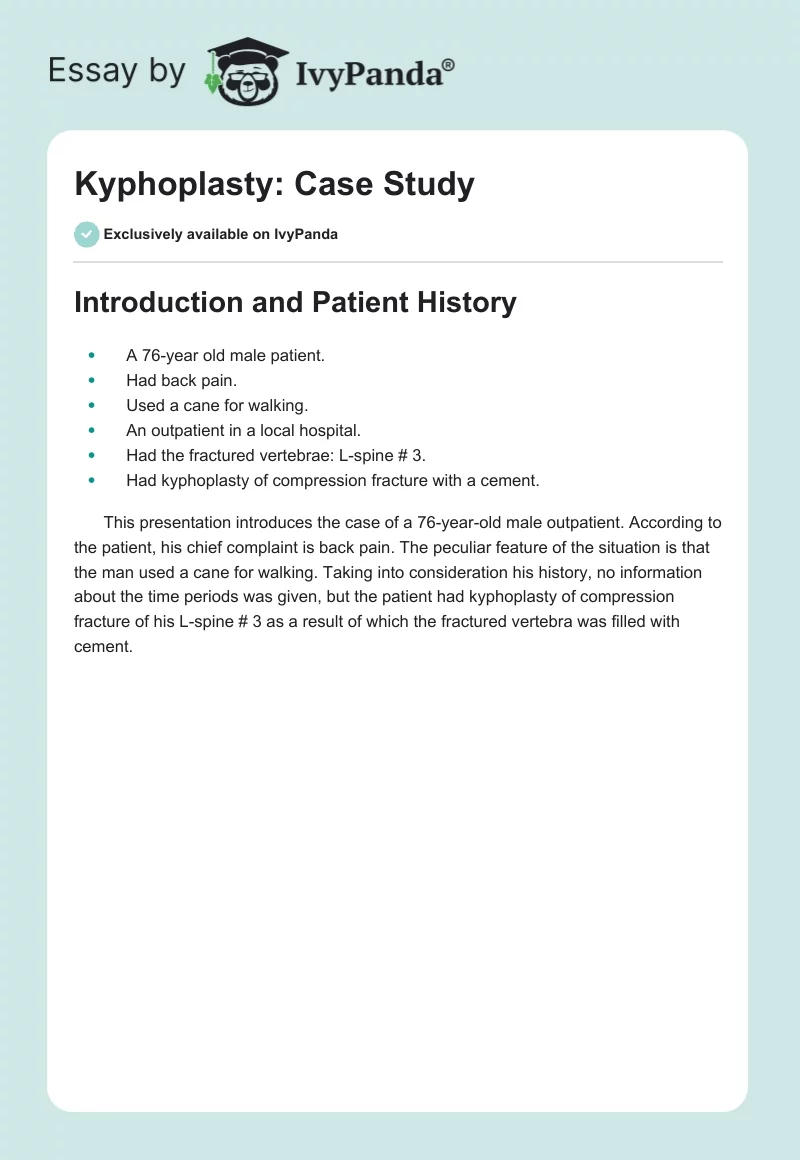 Kyphoplasty: Case Study. Page 1