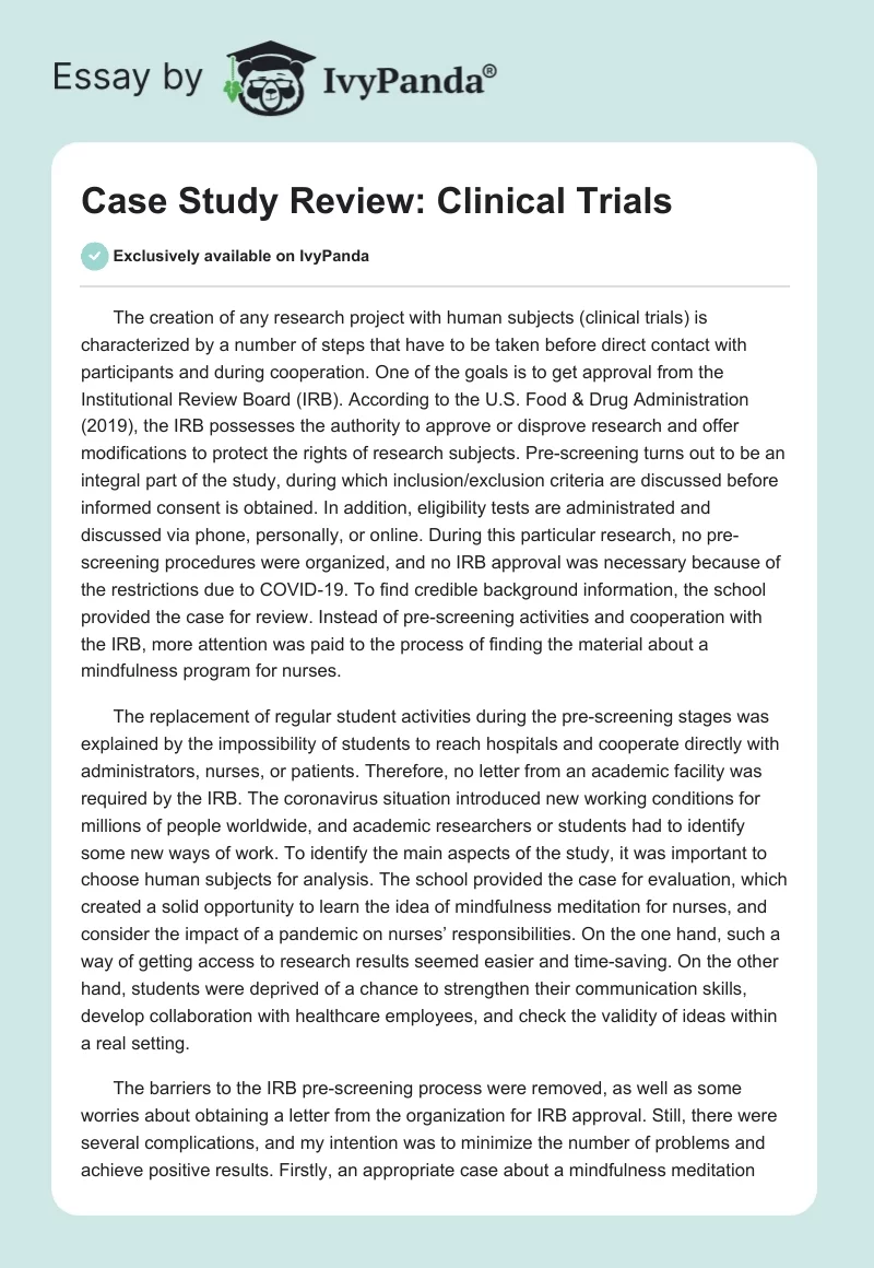 Case Study Review: Clinical Trials. Page 1