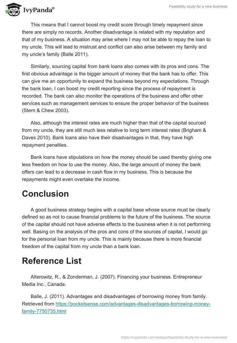 Feasibility study for a new business. Page 2