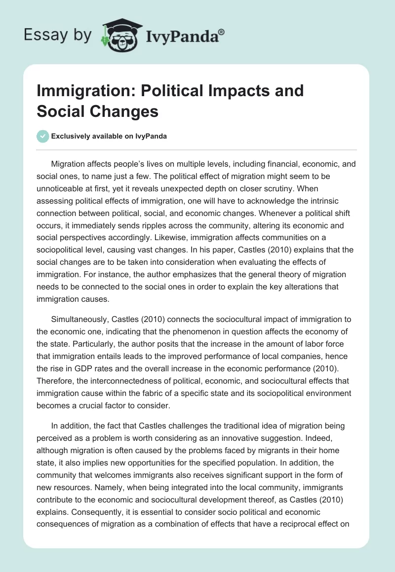 Immigration: Political Impacts and Social Changes. Page 1