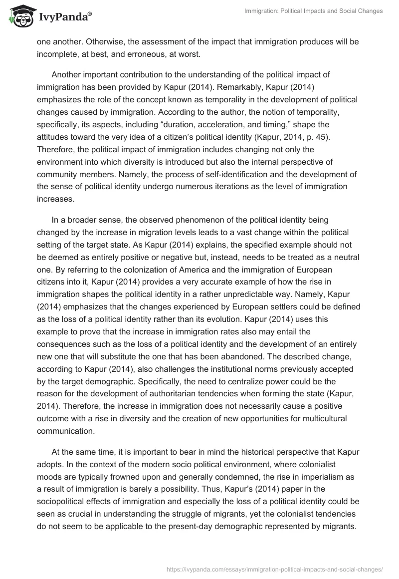 Immigration: Political Impacts and Social Changes. Page 2
